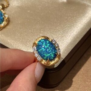Elegant Gold and Blue Opal Ring S925